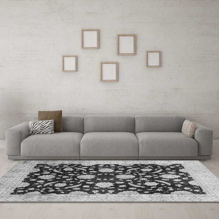 Machine Washable Oriental Gray Traditional Rug in a Living Room,, wshabs2971gry