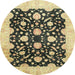 Round Abstract Dark Brown Oriental Rug, abs2971