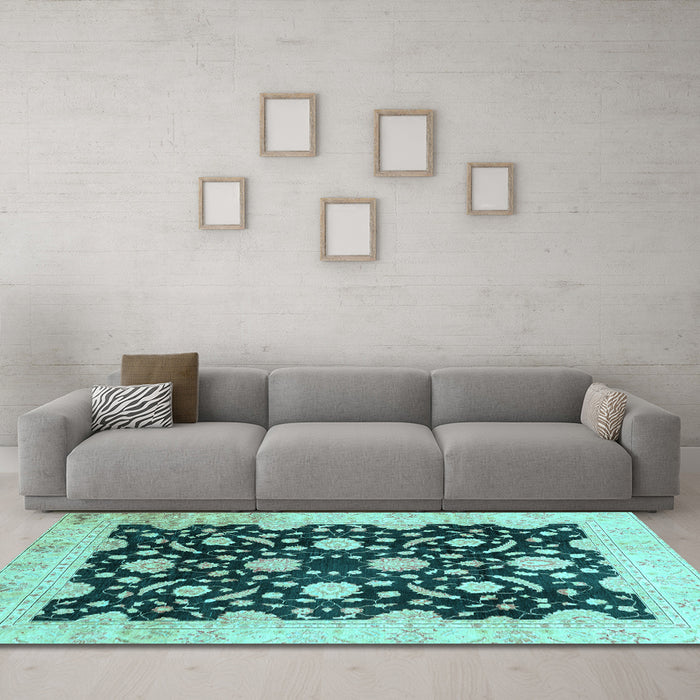 Machine Washable Oriental Light Blue Traditional Rug in a Living Room, wshabs2971lblu