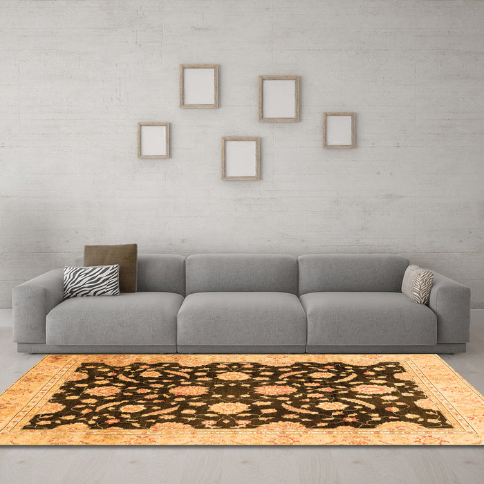 Machine Washable Oriental Orange Traditional Area Rugs in a Living Room, wshabs2971org