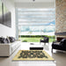 Square Abstract Dark Brown Oriental Rug in a Living Room, abs2971