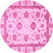 Round Machine Washable Abstract Pink Modern Rug, wshabs2972pnk