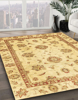 Abstract Chrome Gold Yellow Modern Rug in Family Room, abs2972