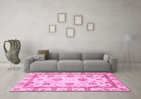 Machine Washable Abstract Pink Modern Rug, wshabs2972pnk