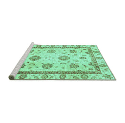 Sideview of Machine Washable Abstract Turquoise Modern Area Rugs, wshabs2972turq