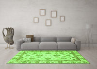 Machine Washable Abstract Green Modern Rug, wshabs2972grn