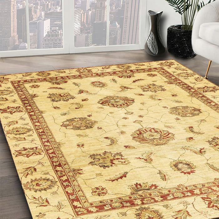 Abstract Chrome Gold Yellow Modern Rug in Family Room, abs2972