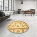 Round Machine Washable Abstract Chrome Gold Yellow Rug in a Office, wshabs2972