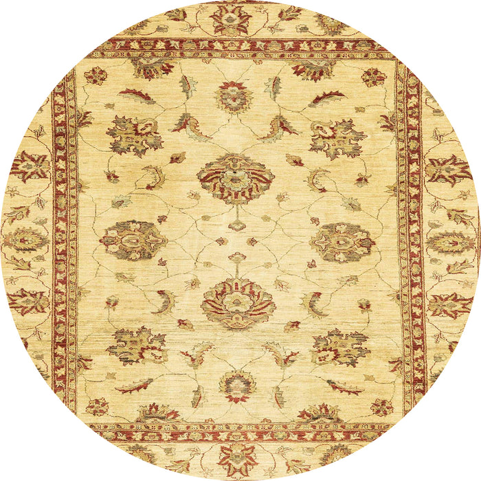 Round Abstract Chrome Gold Yellow Modern Rug, abs2972