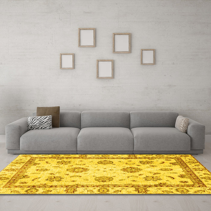 Machine Washable Abstract Yellow Modern Rug in a Living Room, wshabs2972yw