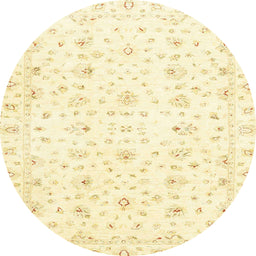 Round Abstract Brown Gold Oriental Rug, abs2973