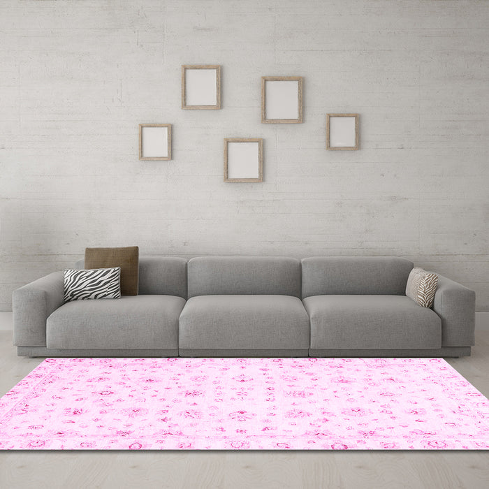 Machine Washable Oriental Pink Traditional Rug in a Living Room, wshabs2973pnk