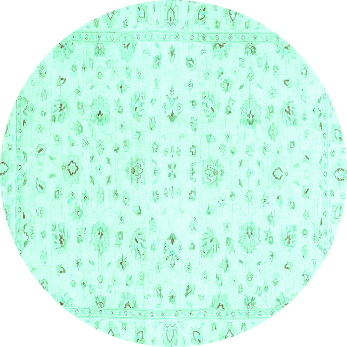 Round Machine Washable Oriental Turquoise Traditional Area Rugs, wshabs2973turq