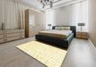 Abstract Brown Gold Oriental Rug in a Bedroom, abs2973