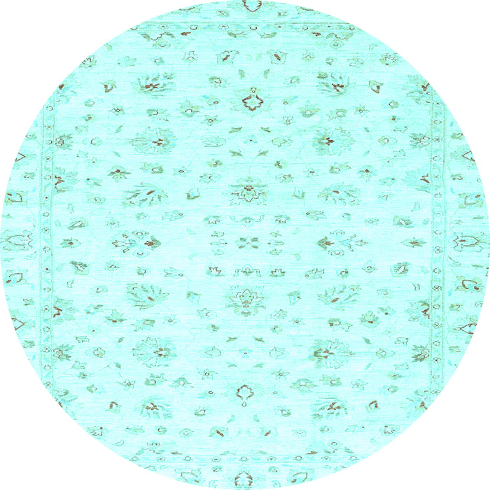 Round Machine Washable Oriental Light Blue Traditional Rug, wshabs2973lblu