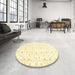 Round Abstract Brown Gold Oriental Rug in a Office, abs2973