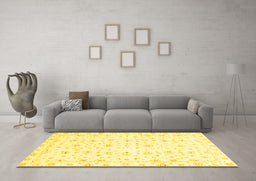 Machine Washable Oriental Yellow Traditional Rug in a Living Room, wshabs2973yw