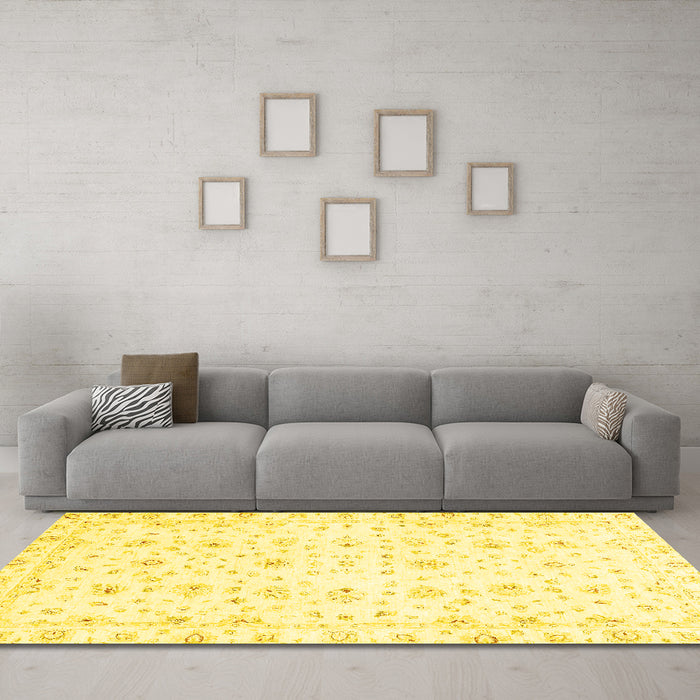 Machine Washable Oriental Yellow Traditional Rug in a Living Room, wshabs2973yw