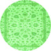 Round Machine Washable Abstract Green Modern Area Rugs, wshabs2974grn