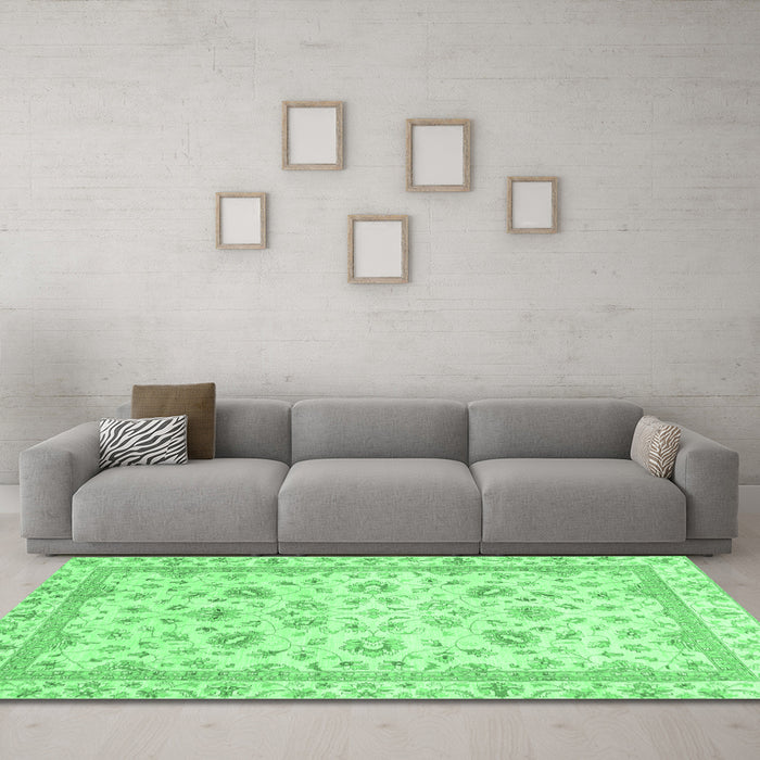 Machine Washable Abstract Emerald Green Modern Area Rugs in a Living Room,, wshabs2974emgrn