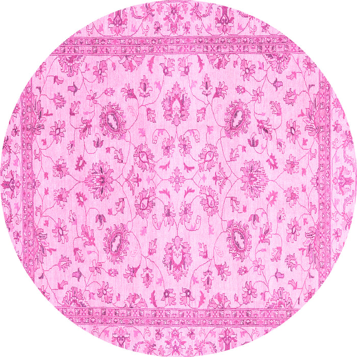 Round Machine Washable Abstract Pink Modern Rug, wshabs2974pnk