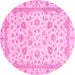 Round Machine Washable Abstract Pink Modern Rug, wshabs2974pnk