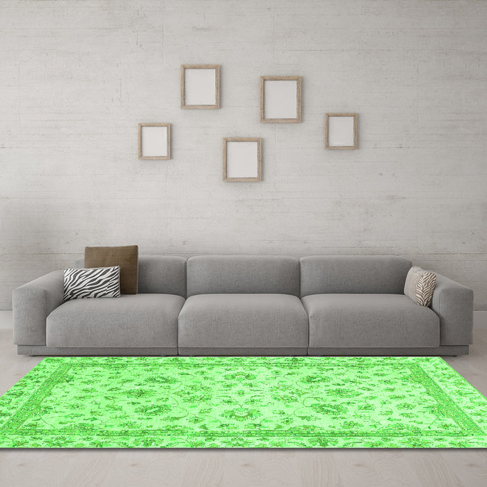 Machine Washable Abstract Green Modern Area Rugs in a Living Room,, wshabs2974grn