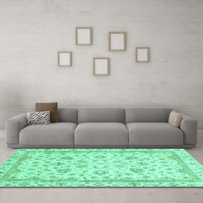 Machine Washable Abstract Turquoise Modern Area Rugs in a Living Room,, wshabs2974turq