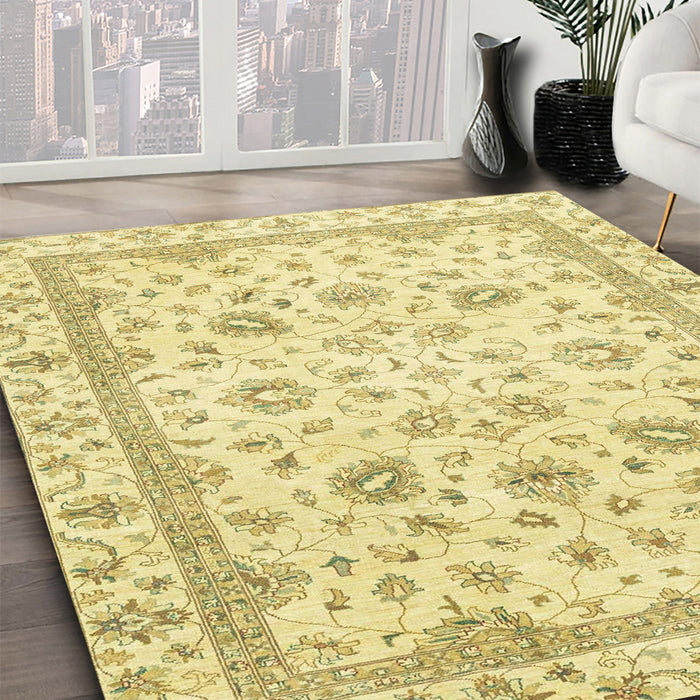 Abstract Gold Modern Rug in Family Room, abs2974