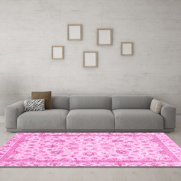 Machine Washable Abstract Pink Modern Rug in a Living Room, wshabs2974pnk