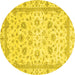 Round Machine Washable Abstract Yellow Modern Rug, wshabs2974yw