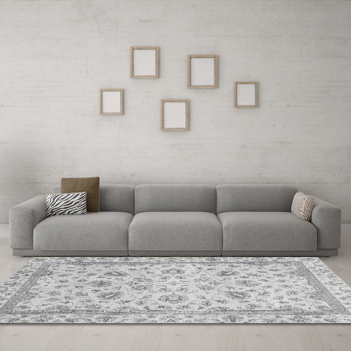 Machine Washable Abstract Gray Modern Rug in a Living Room,, wshabs2974gry