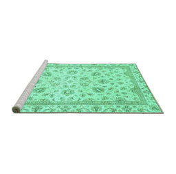 Sideview of Machine Washable Abstract Turquoise Modern Area Rugs, wshabs2974turq
