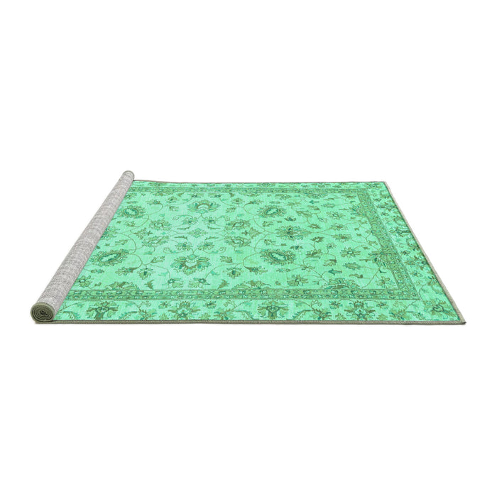 Sideview of Machine Washable Abstract Turquoise Modern Area Rugs, wshabs2974turq