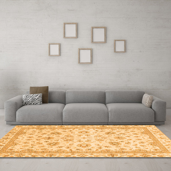 Machine Washable Abstract Orange Modern Area Rugs in a Living Room, wshabs2974org