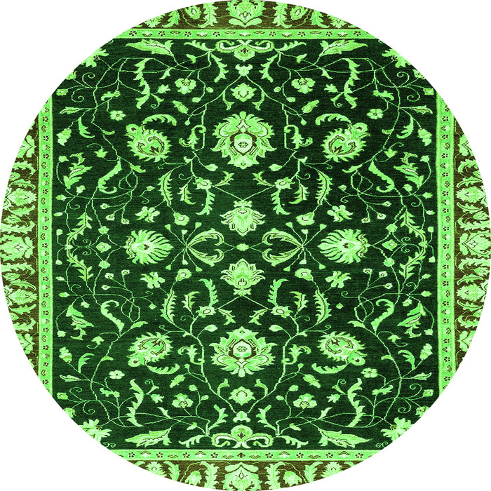 Round Machine Washable Oriental Green Traditional Area Rugs, wshabs2975grn