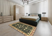 Abstract Chocolate Brown Oriental Rug in a Bedroom, abs2975