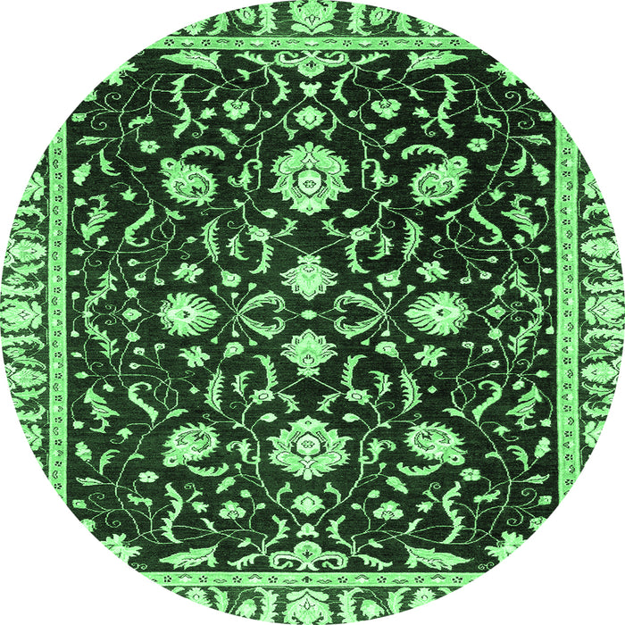 Round Machine Washable Oriental Emerald Green Traditional Area Rugs, wshabs2975emgrn