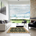 Square Abstract Chocolate Brown Oriental Rug in a Living Room, abs2975