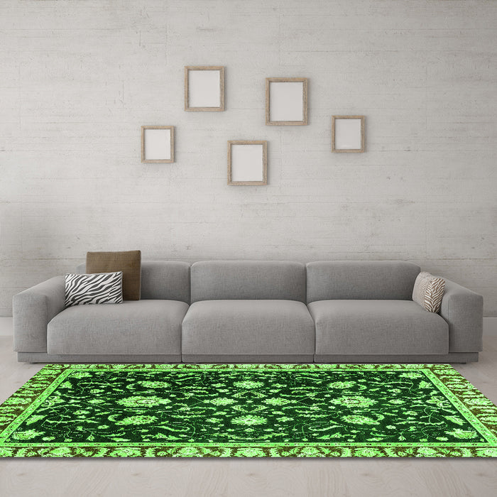Machine Washable Oriental Green Traditional Area Rugs in a Living Room,, wshabs2975grn