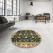 Round Machine Washable Abstract Milk Chocolate Brown Rug in a Office, wshabs2975