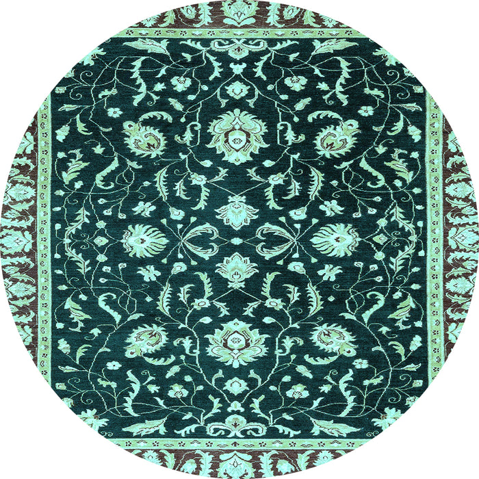 Round Machine Washable Oriental Light Blue Traditional Rug, wshabs2975lblu