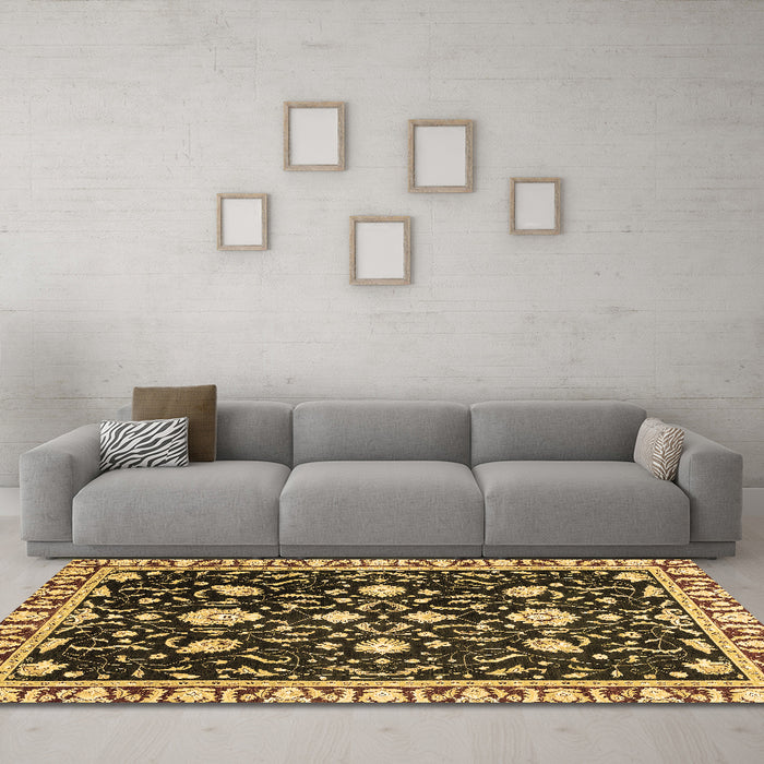 Machine Washable Oriental Brown Traditional Rug in a Living Room,, wshabs2975brn