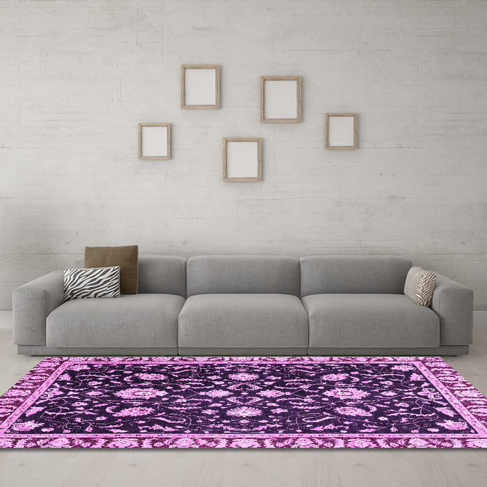 Machine Washable Oriental Purple Traditional Area Rugs in a Living Room, wshabs2975pur
