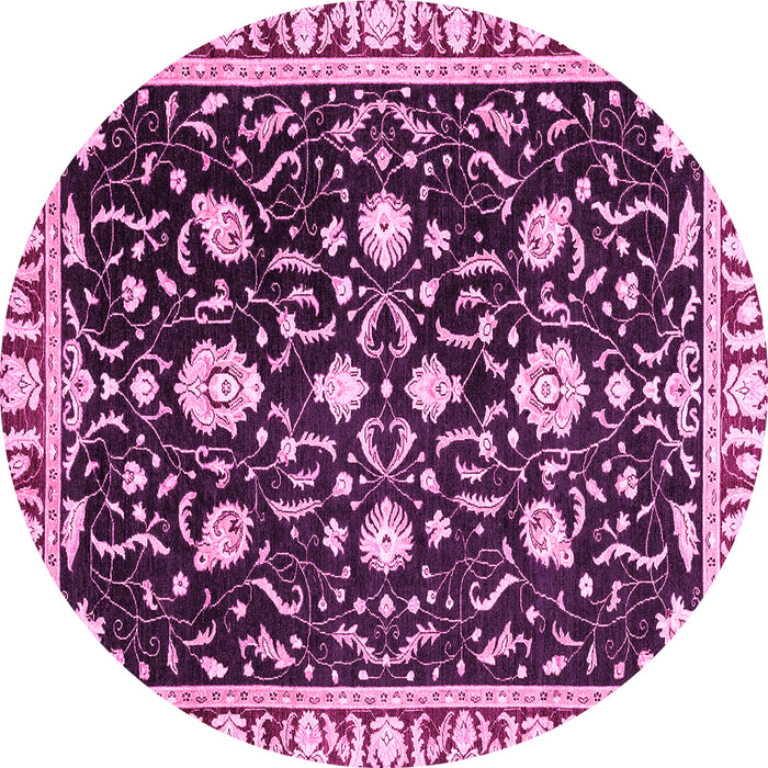 Round Machine Washable Oriental Pink Traditional Rug, wshabs2975pnk