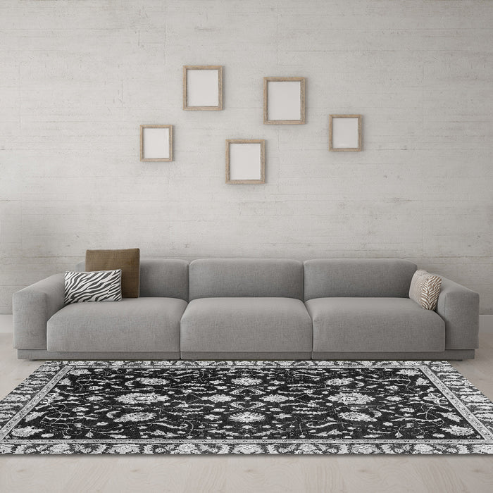 Machine Washable Oriental Gray Traditional Rug in a Living Room,, wshabs2975gry