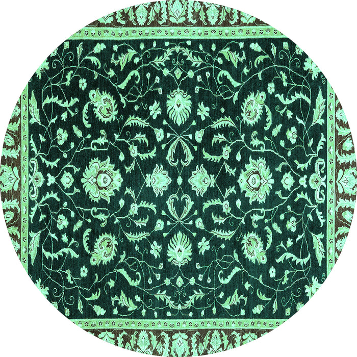 Round Machine Washable Oriental Turquoise Traditional Area Rugs, wshabs2975turq