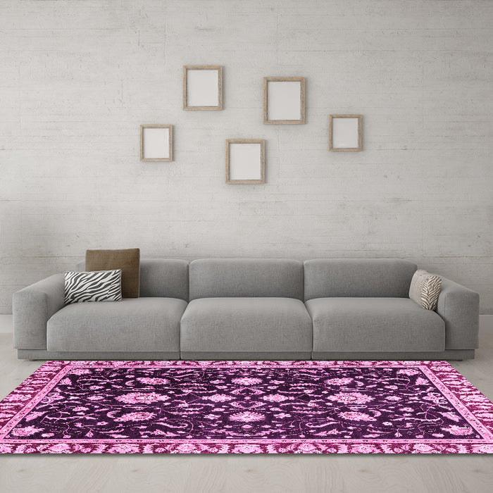 Machine Washable Oriental Pink Traditional Rug in a Living Room, wshabs2975pnk