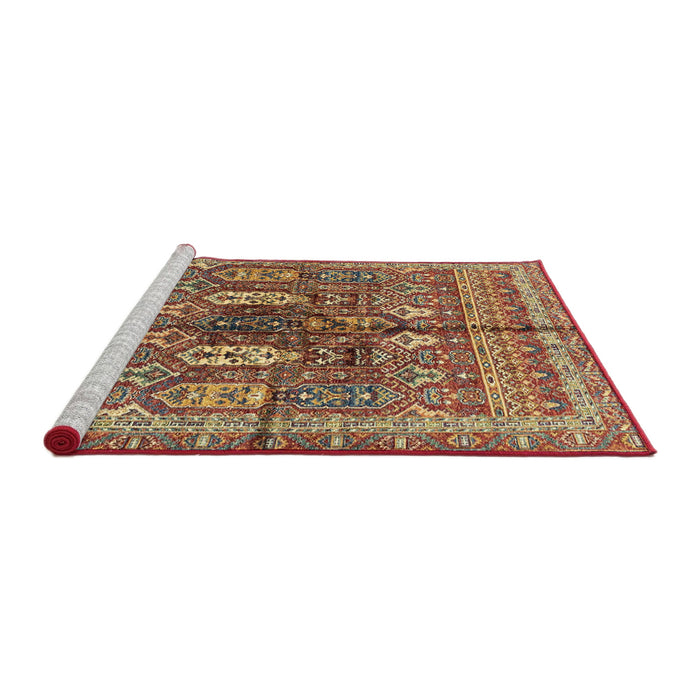 Sideview of Machine Washable Abstract Fire Brick Red Rug, wshabs2976