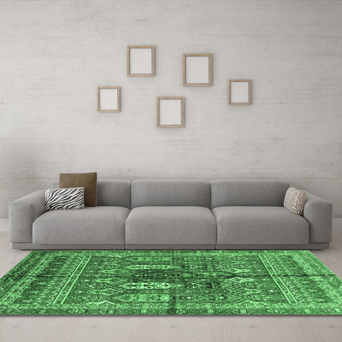 Machine Washable Abstract Emerald Green Modern Area Rugs in a Living Room,, wshabs2976emgrn